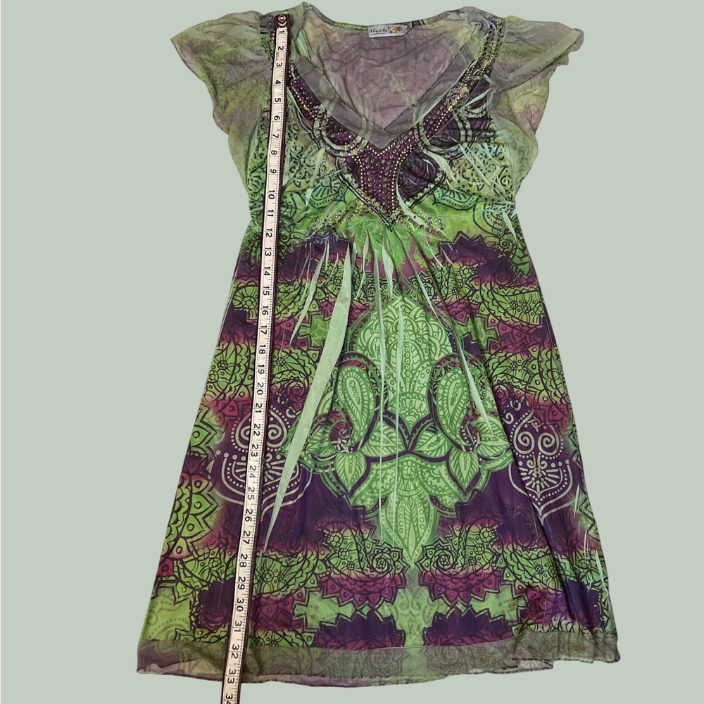 Unity World Wear Paisley Beaded Liquid Dress Womens PS Green Purple Fairy - Picture 11 of 11